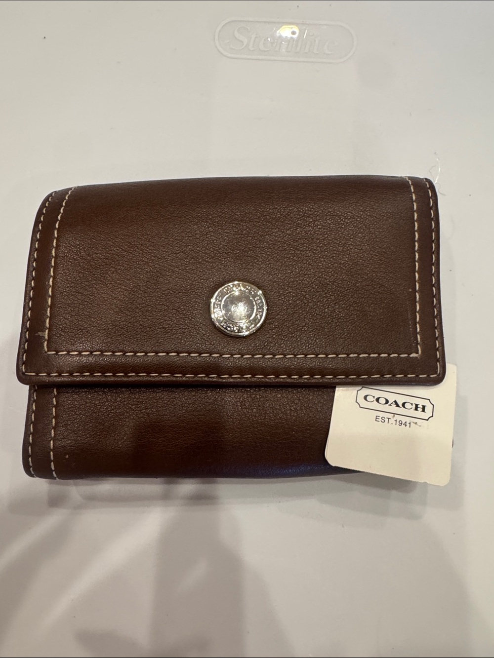 Coach Brown Leather Snap Wallet with Contrast Stitching